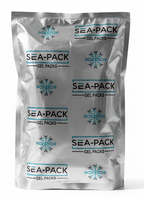 SeaPack Industries 2lb Metallic Reflective Film Gelpack - Professional cold chain packaging solution for seafood exporters